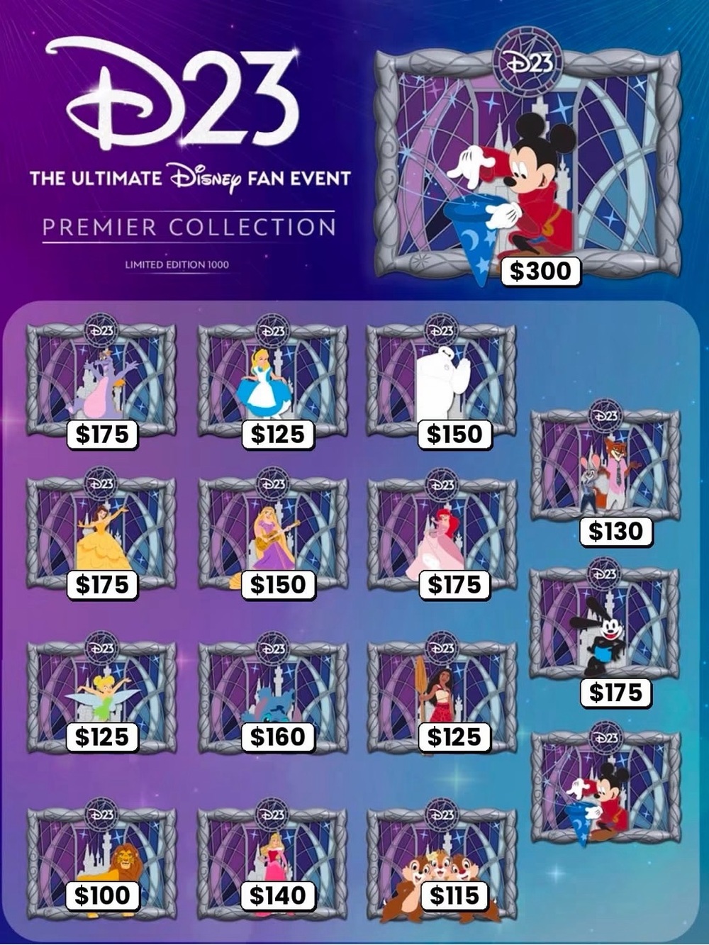 2026 D23 PREMIER PIN SET
LE of 1000. In hand and ready to ship.